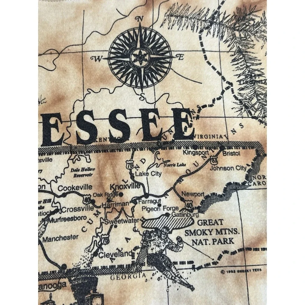 Vintage 90s Tennessee Crewneck Tie Dye All Over Print Map Elvis‎ 1992